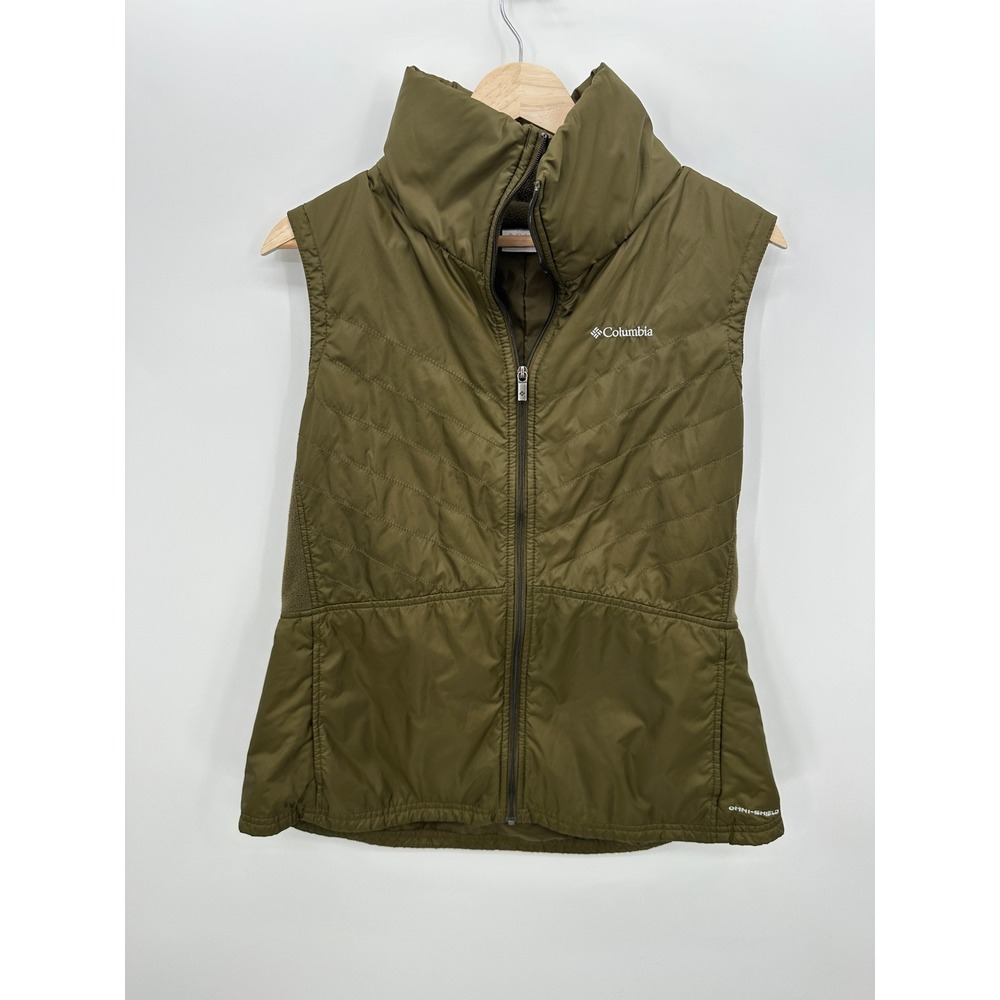 Columbia Omni-Shield Puffer Vest Women XL Olive Green Quilted Full Zip Insulated